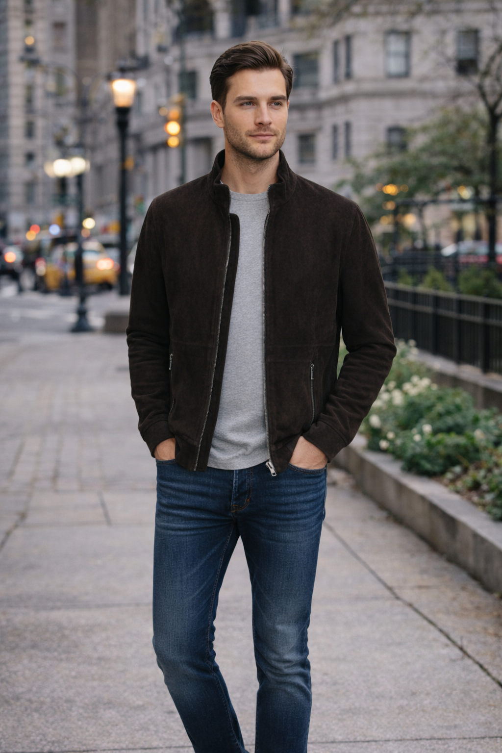 Reversible Lamb Leather and Suede Dark Brown Leather Jacket for Men