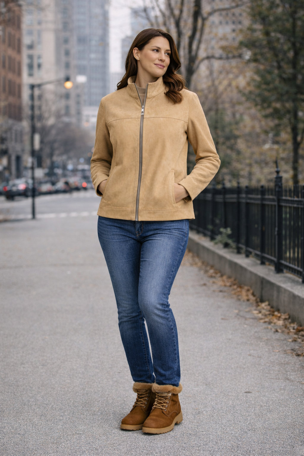 Reversible Lamb Leather and Suede Brown & Beige Jacket for Women