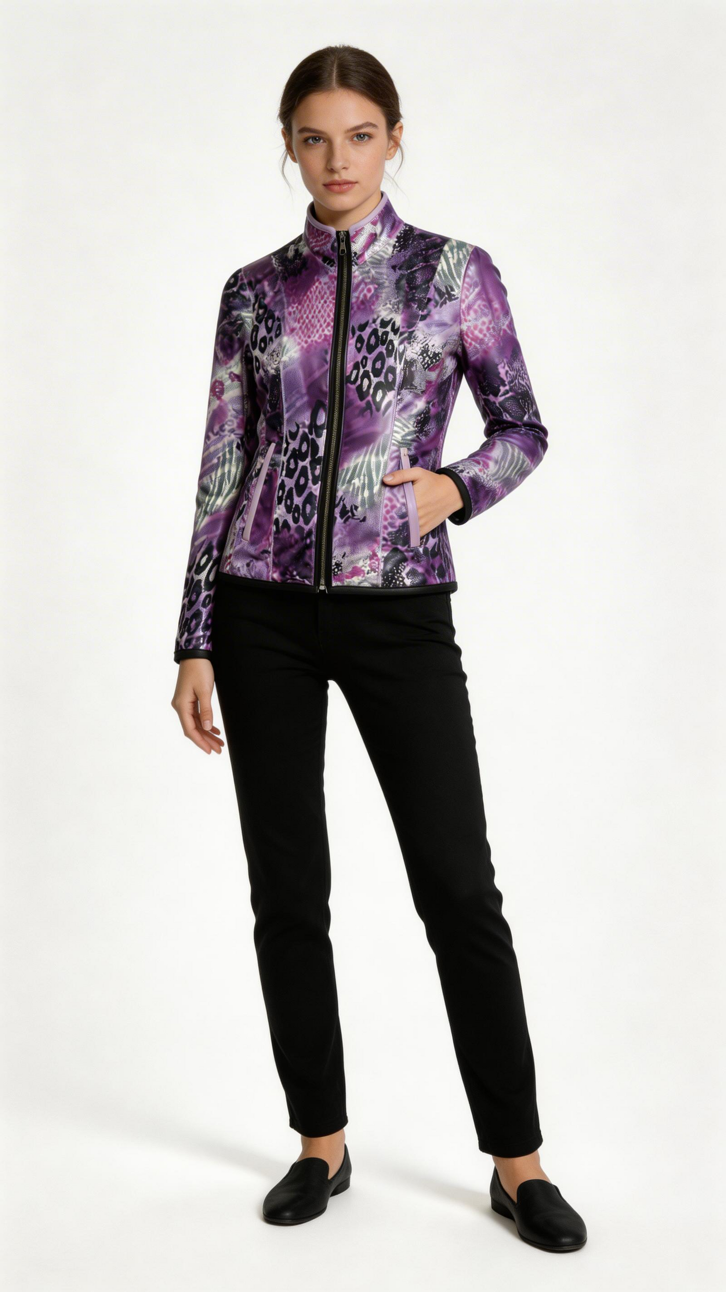 Reversible Lamb Leather Light Purple Lilac Jacket for Women