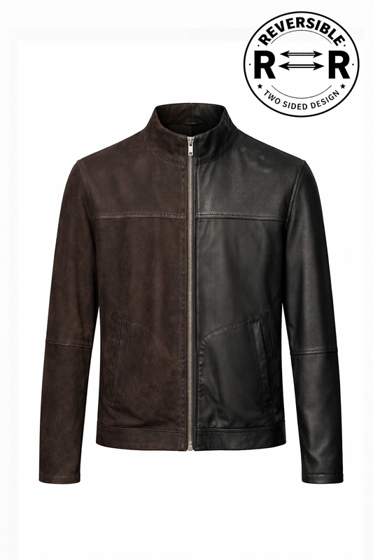 Reversible Dark Brown Suede Leather Jacket for Men