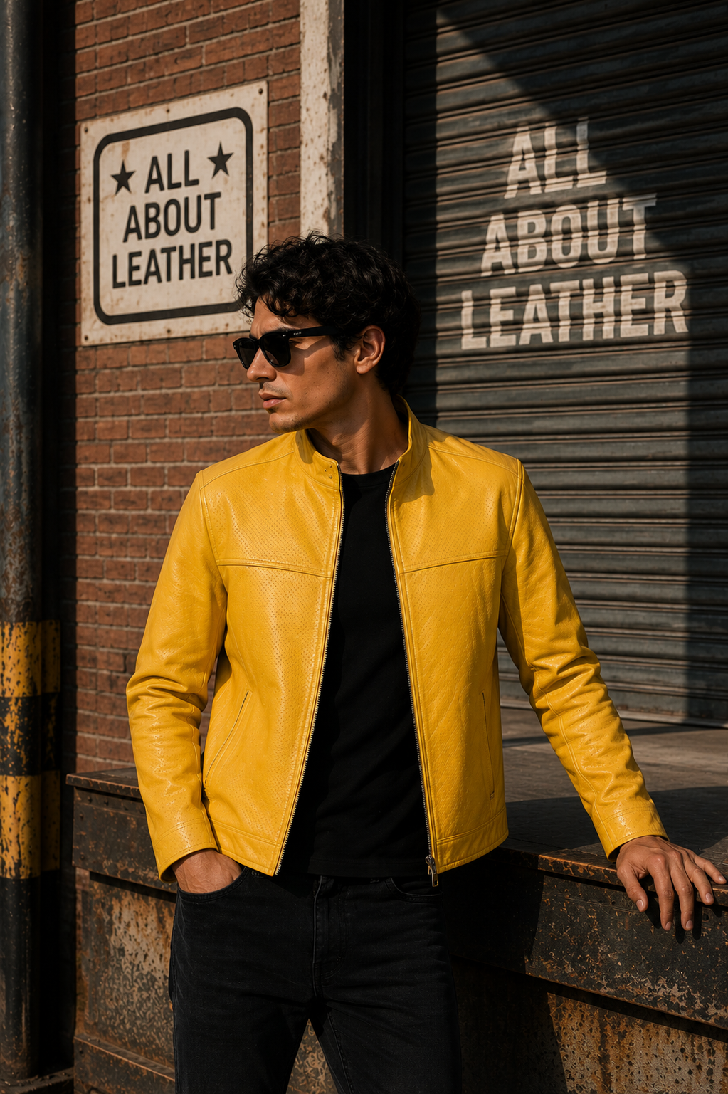 Reversible Yellow and Brown Leather Jacket for Men