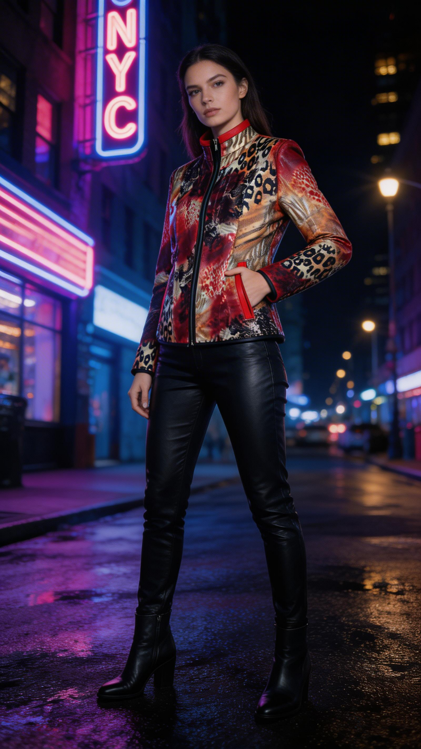 Reversible Red and Colorful Leather Jacket for Women