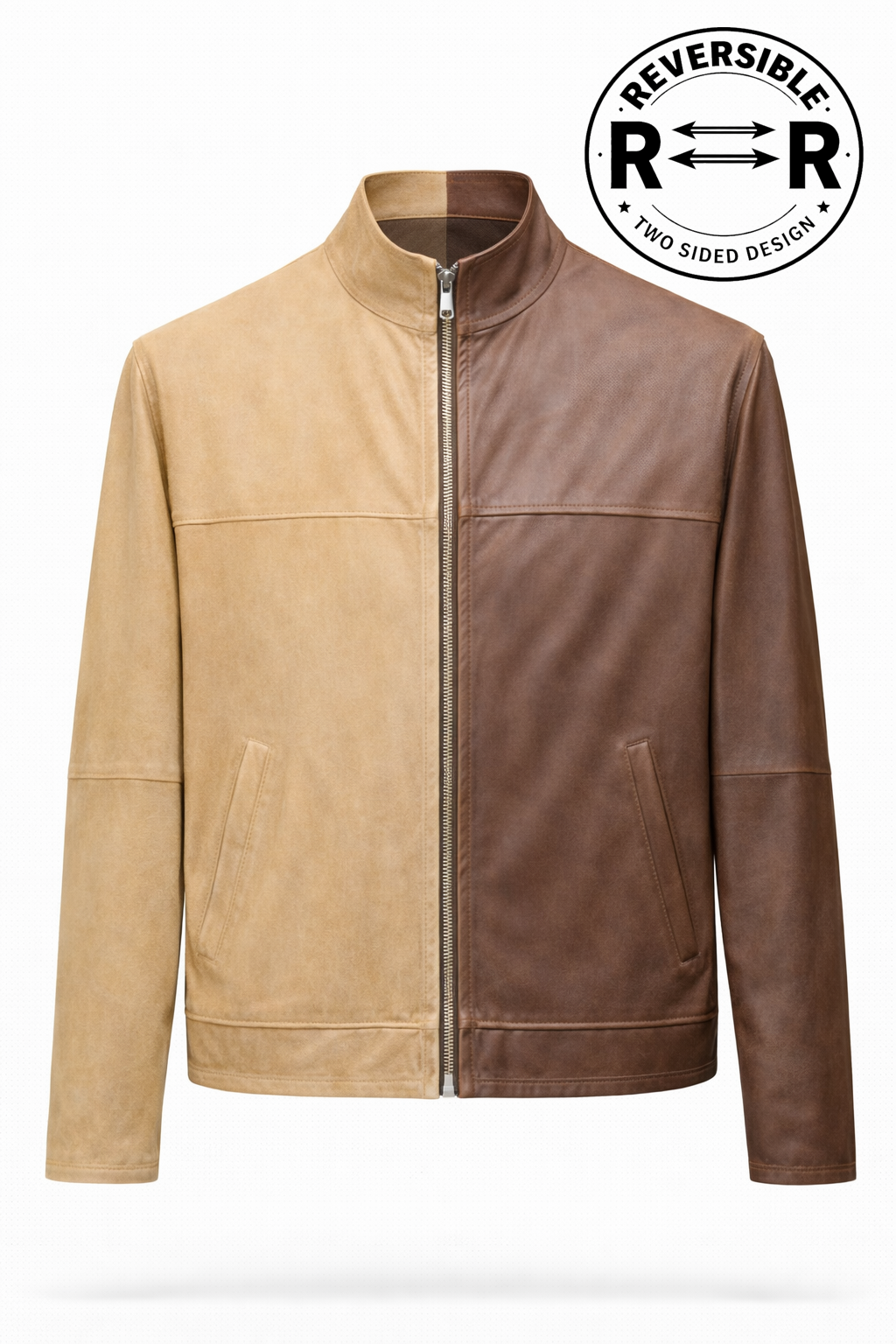 Reversible Lamb Leather and Suede Brown & Beige Jacket for Women