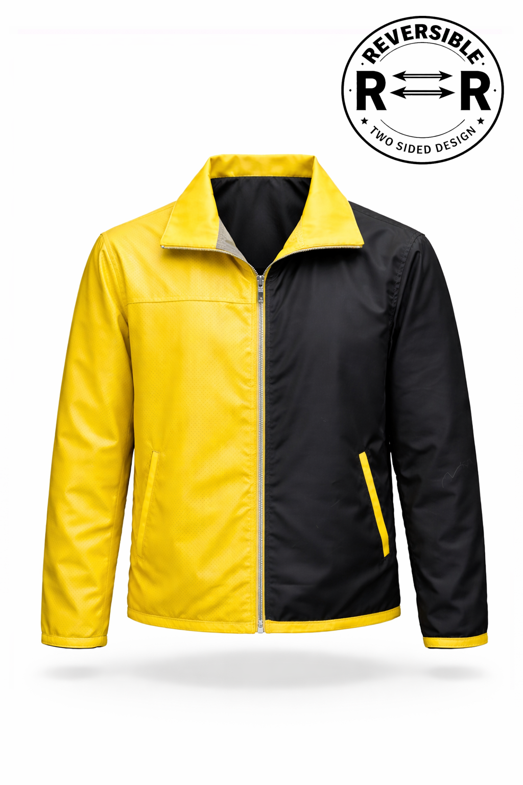 Reversble Lamb Leather and Windproof Fabric Yellow and Black Jacket for Men