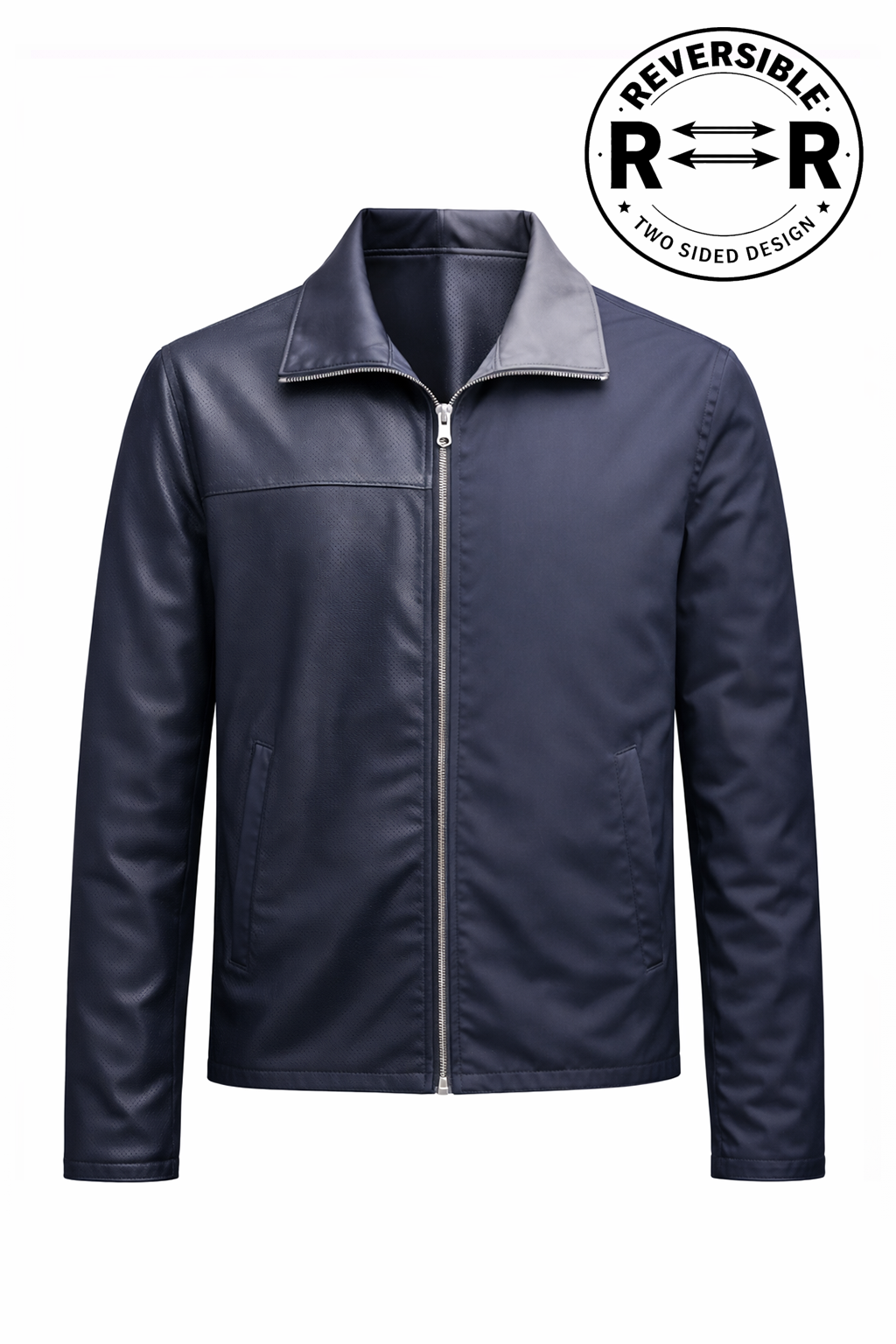 Reversble Lamb Leather and Windproof Fabric Black and Navy Blue Jacket for Men
