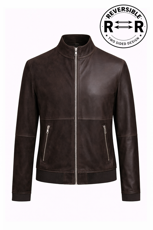 Reversible Lamb Leather Suede Drak Brown Jacket for Men