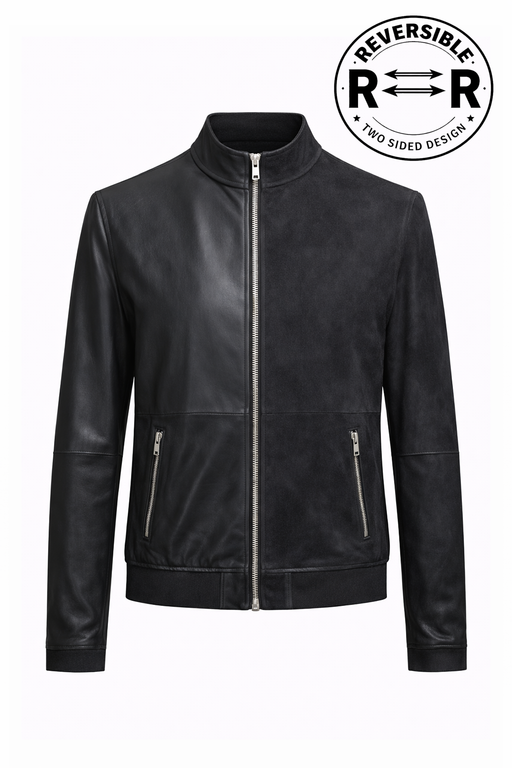 Reversible Lamb Leather and Suede Black Jacket for Men