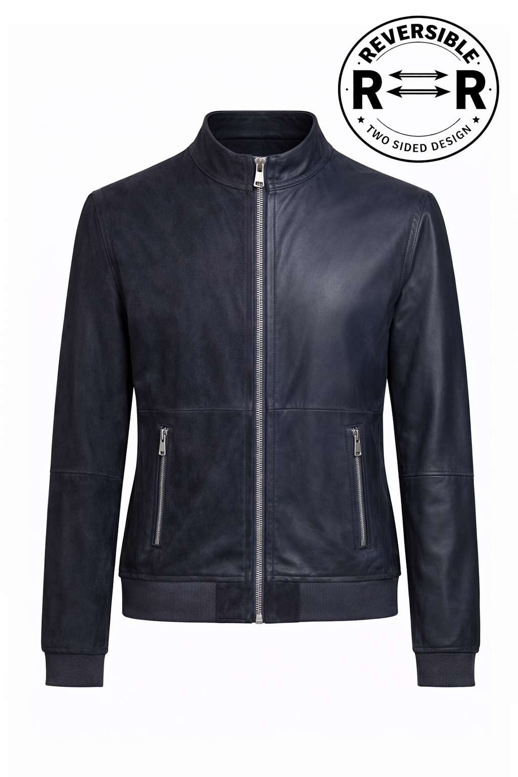 Reversible Lamb Leather and Suede Dark Navy Jacket for Men