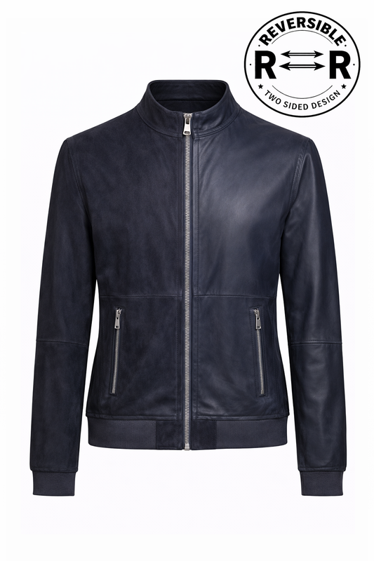 Reversible Lamb Leather and Suede Dark Navy Jacket for Men