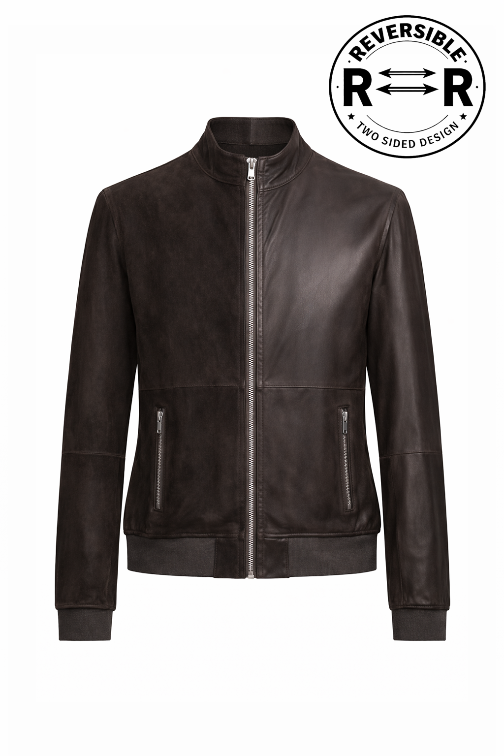Reversible Lamb Leather and Suede Dark Brown Leather Jacket for Men