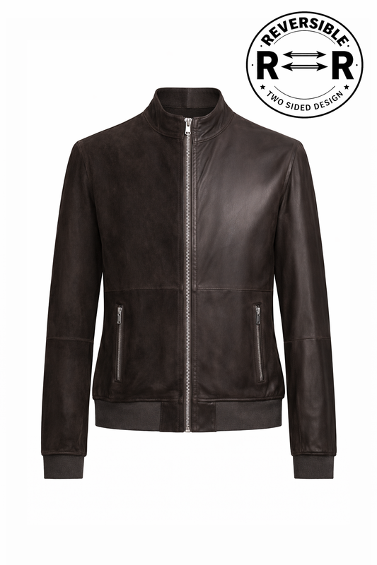 Reversible Lamb Leather and Suede Dark Brown Leather Jacket for Men