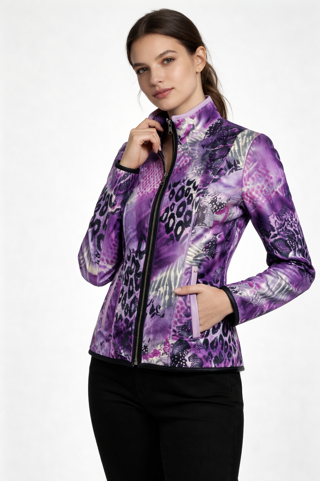 Reversible Lamb Leather Light Purple Lilac Jacket for Women