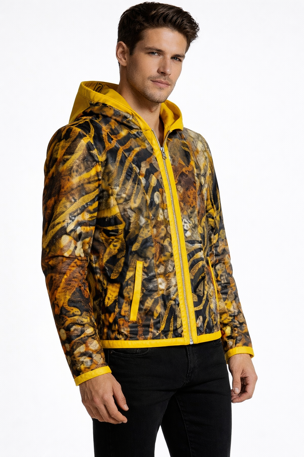 Reversible Lamb Leather Yellow Jacket for Men