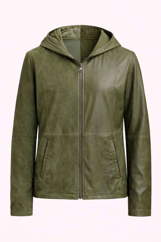 Reverseble Leather and Suede Hooded Jacket for Men