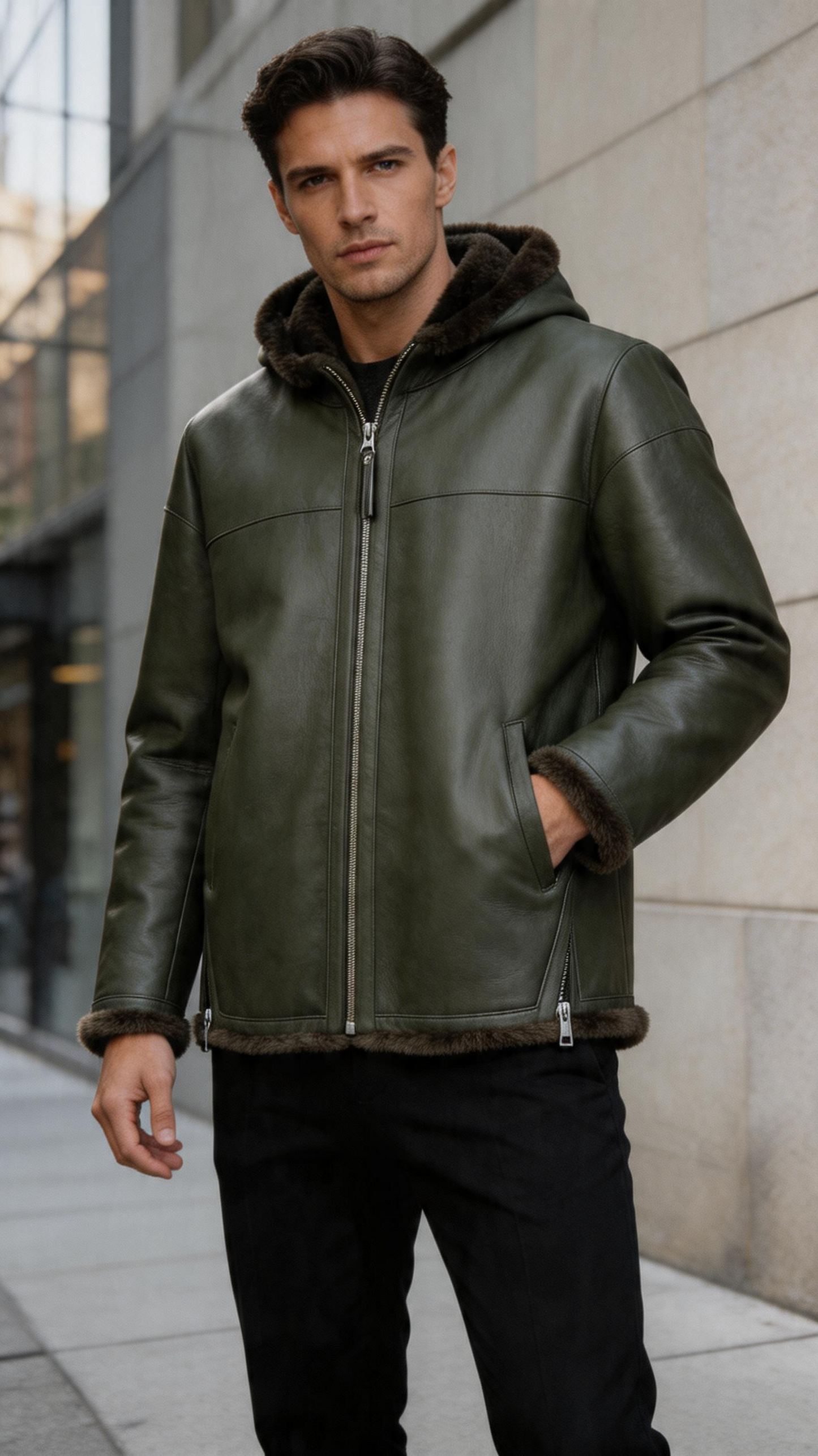 Reversible Lamb Fur and Leather Jacket for Men