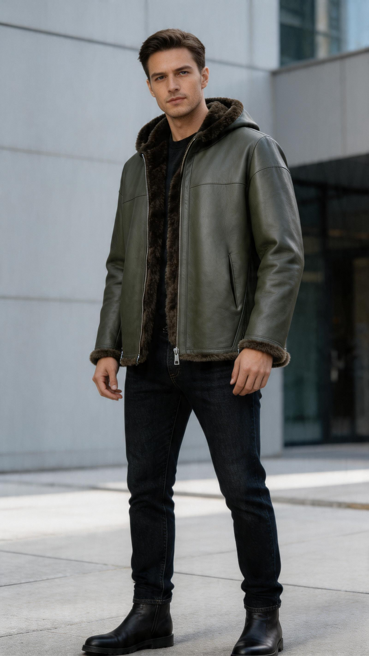 Reversible Lamb Fur and Leather Jacket for Men