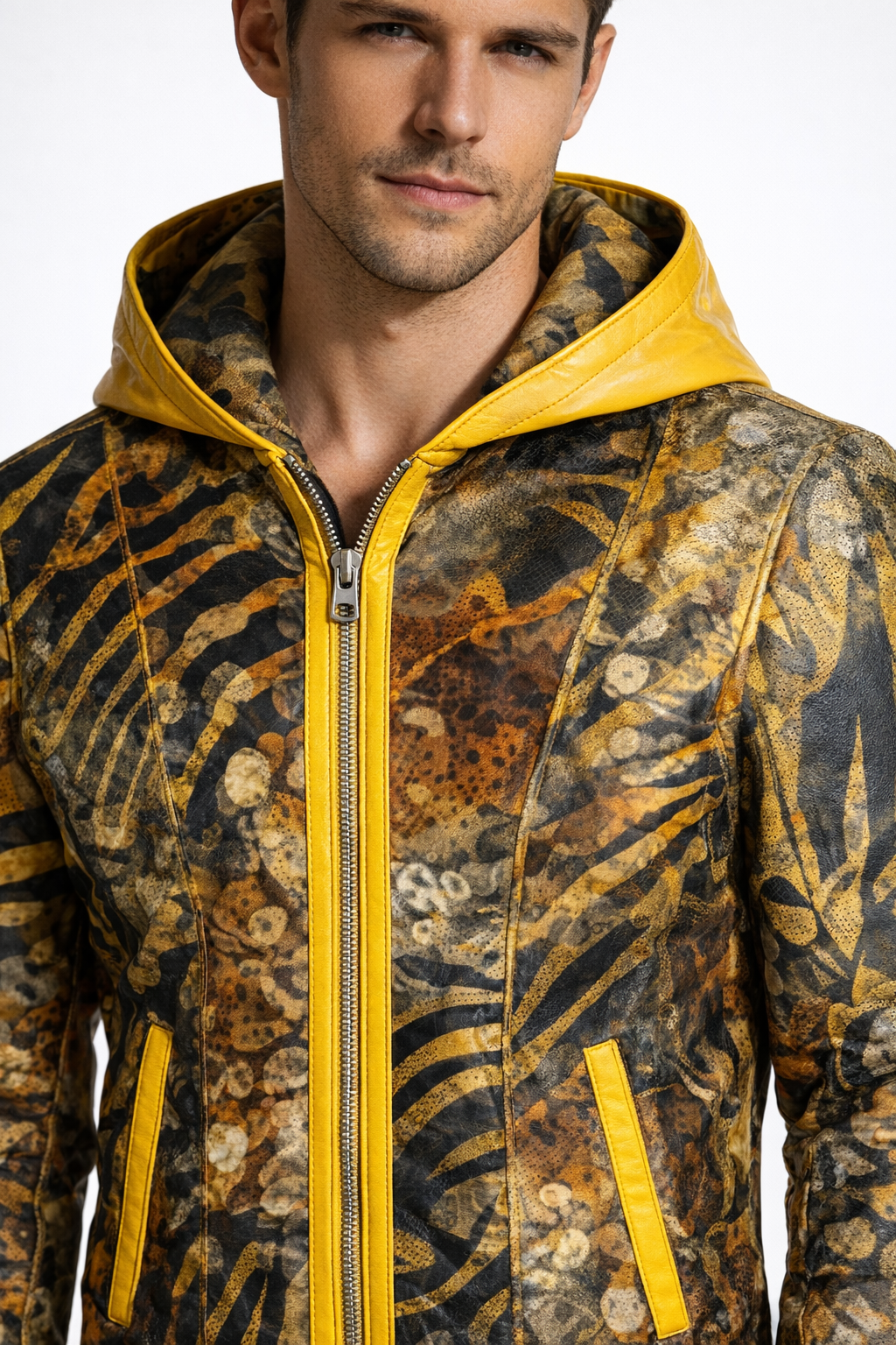 Reversible Lamb Leather Yellow Jacket for Men