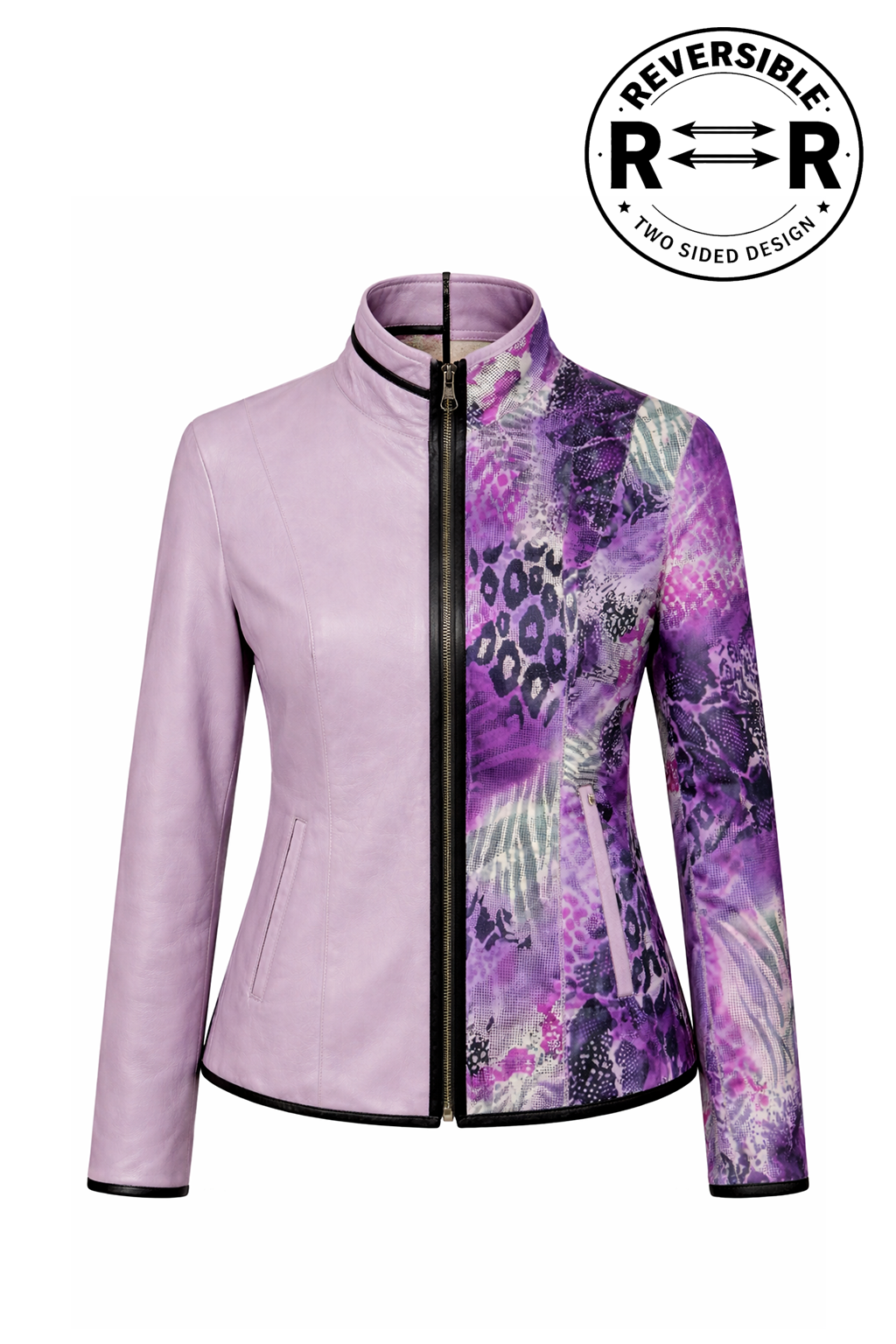 Reversible Lamb Leather Light Purple Lilac Jacket for Women