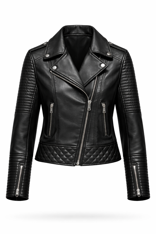 Women Black Lambskin Jacket with Accessories