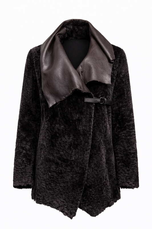 WOMEN'S MESSY CUT BROWN LEATHER AND SUEDE LEATHER JACKET