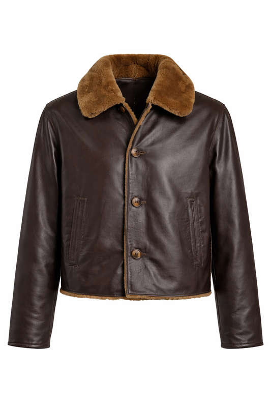 WOMEN'S FUR-LINED BROWN LEATHER JACKET