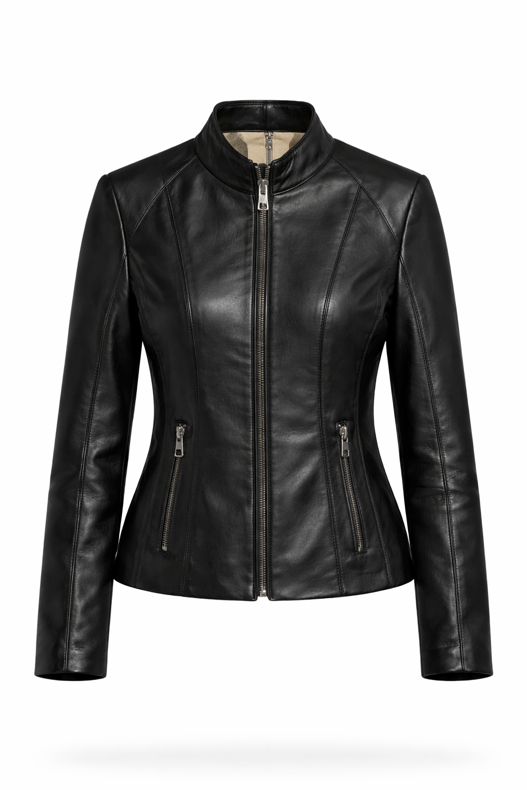 Black Lamb Zig Leather Women Sporty Leather Jacket