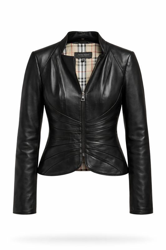 Black Lamb Zig Leather Elegant Women Leather Jacket