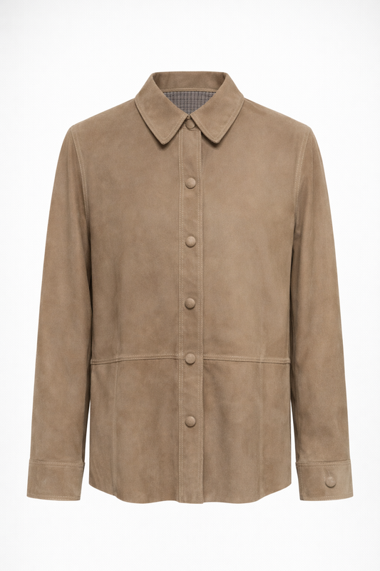 Beige Lamb Leather Women Leather Shirt Jacket