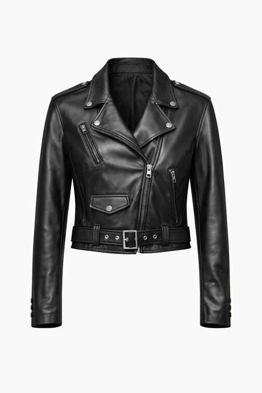 Black Lamb Short Women Biker Leather Jacket