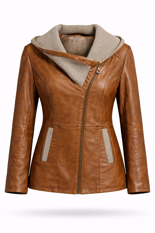 Camel Brown Zipper Women Leather Jacket