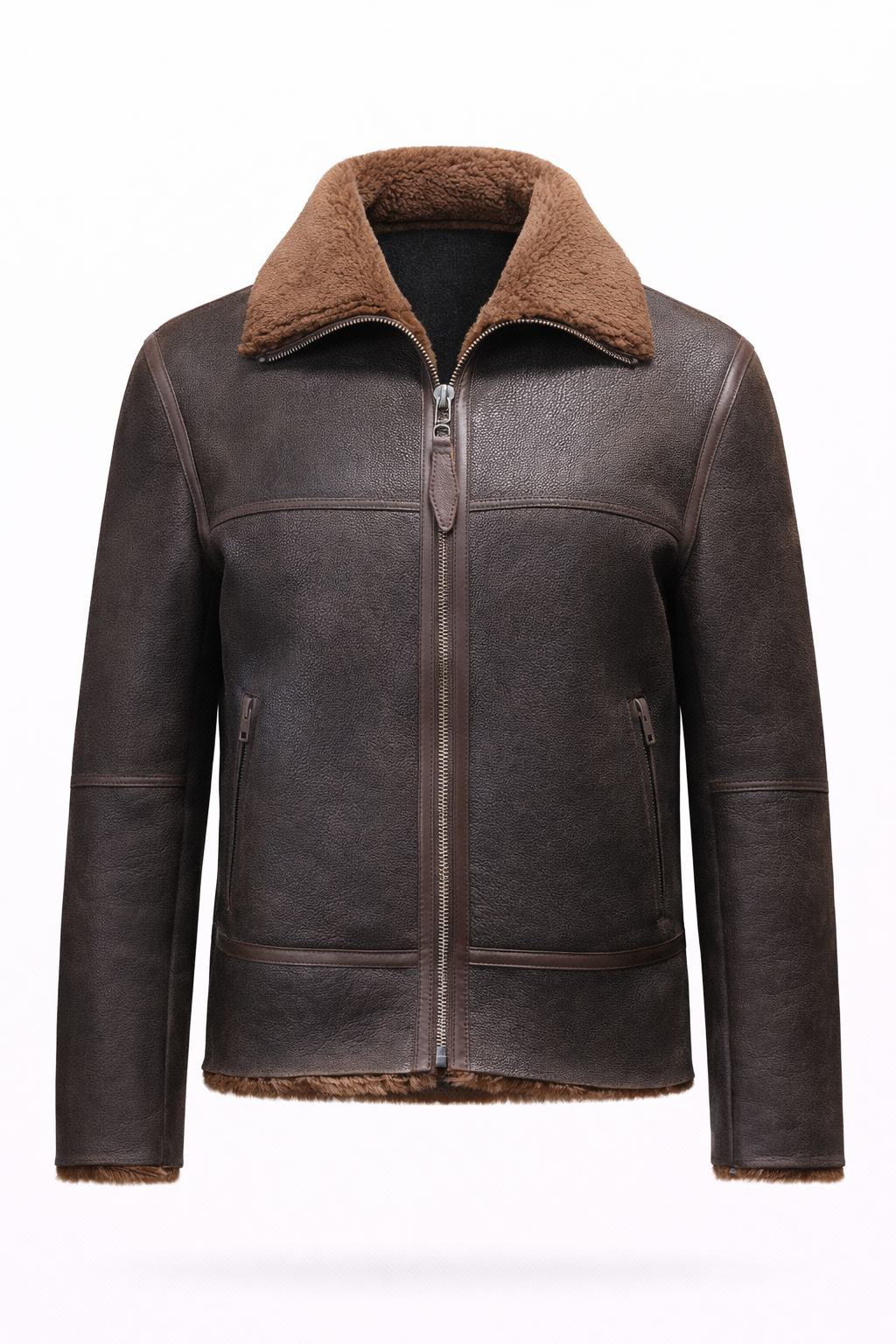 Brown Lamb Fur Leather Jacket for Women