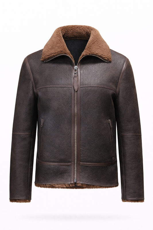 Brown Lamb Fur Leather Jacket for Women