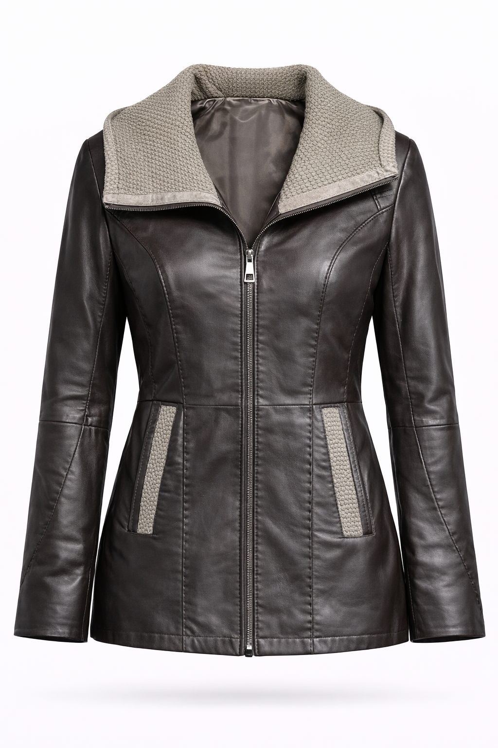 Dark Brown Zipper Women Leather Jacket