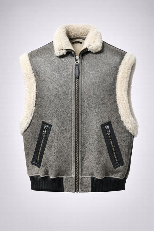 Lamb Leather Fur Waistcoat for Men