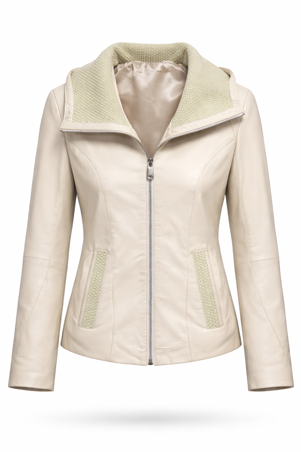 White Zipper Women Leather Jacket