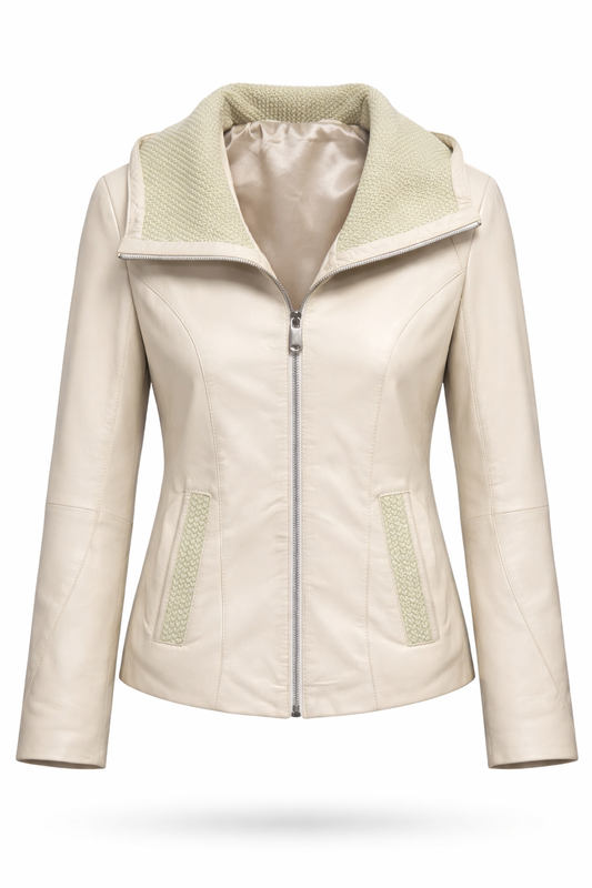 White Zipper Women Leather Jacket