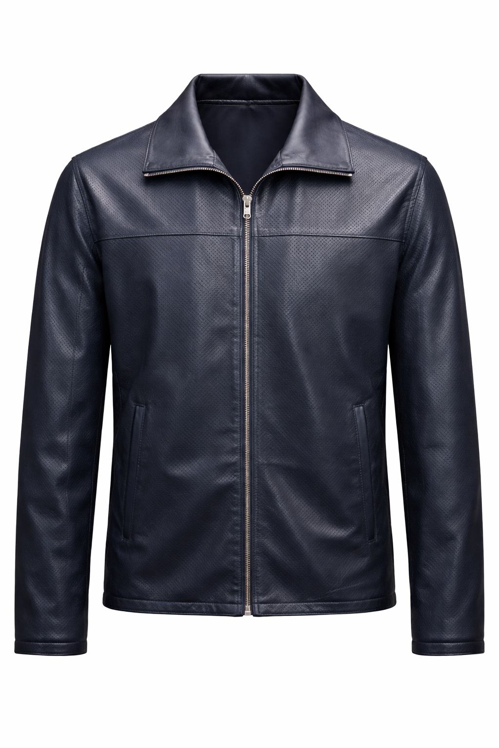 Reversble Lamb Leather and Windproof Fabric Black and Navy Blue Jacket for Men