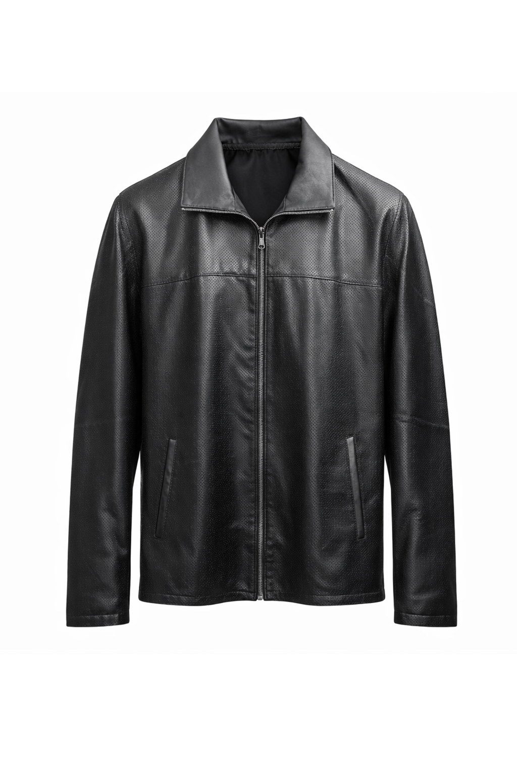 Reversble Lamb Leather and Windproof Fabric Black Jacket for Men