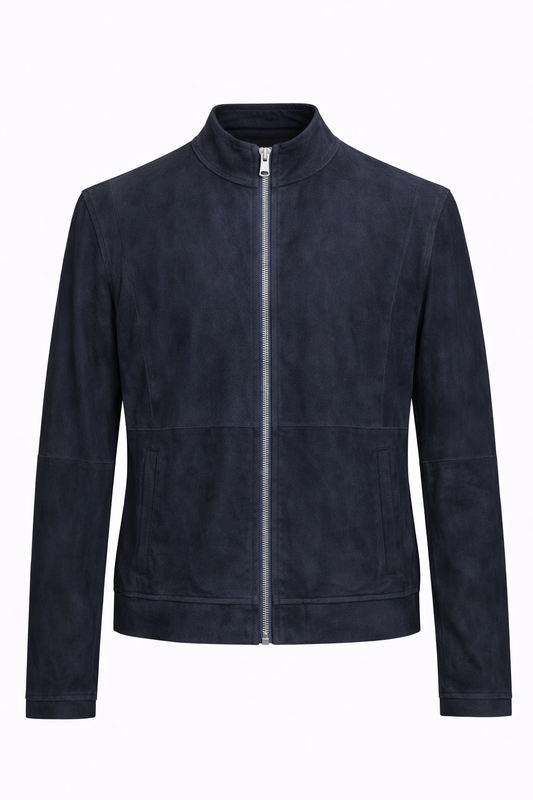 Lamb Leather Navy Blue Suede Jacket for Men