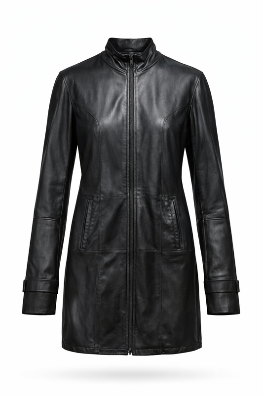 Black Zig Leather Women Jacket
