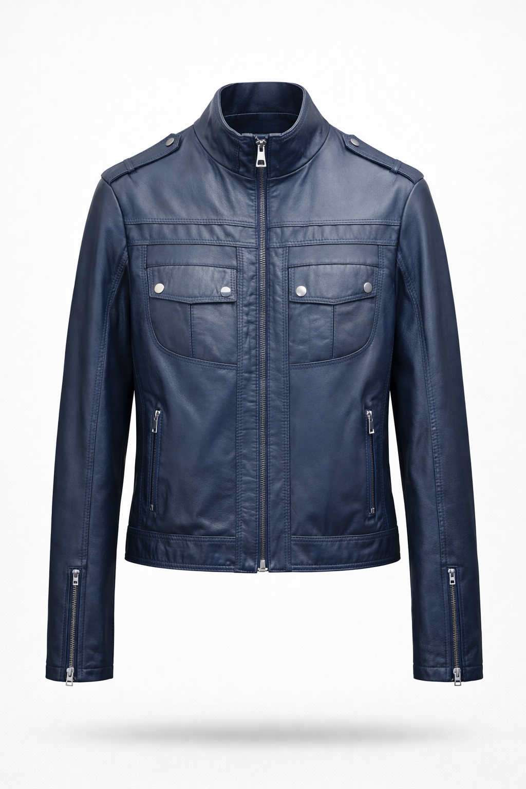 Lamb Leather Navy Leather Jacket for Women