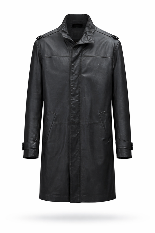 Lamb Leather Black Long Leather Jacket for Men