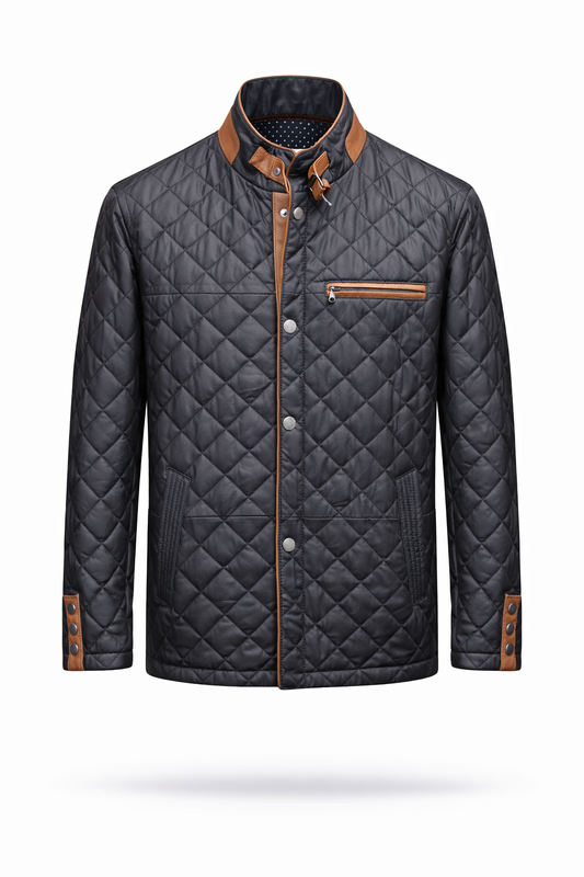 Lamb Leather Black and Brown Leather embroidered jacket for Men