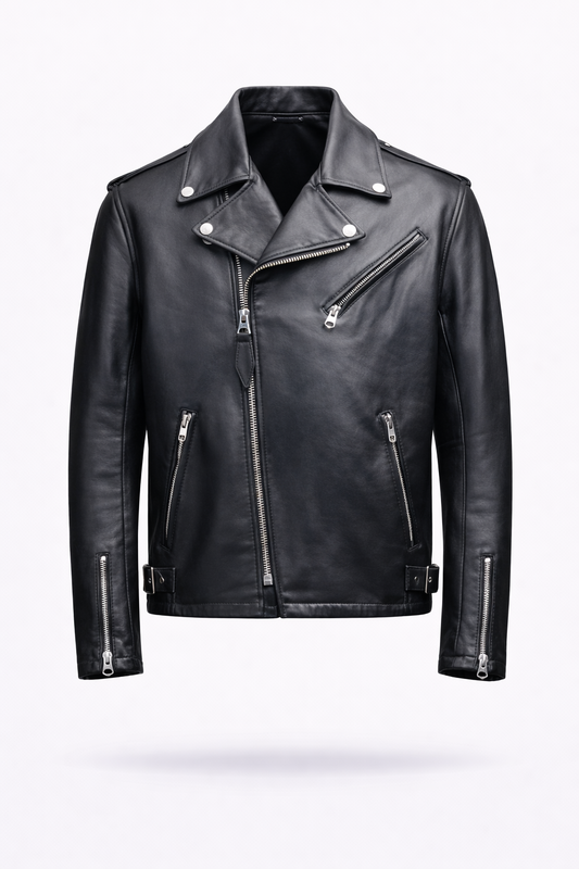 Lamb Leather Black Biker Leather Jacket for Men