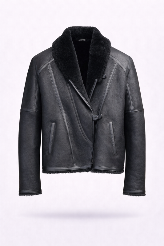 Lamb Leather and Fur Black Jacket for Men