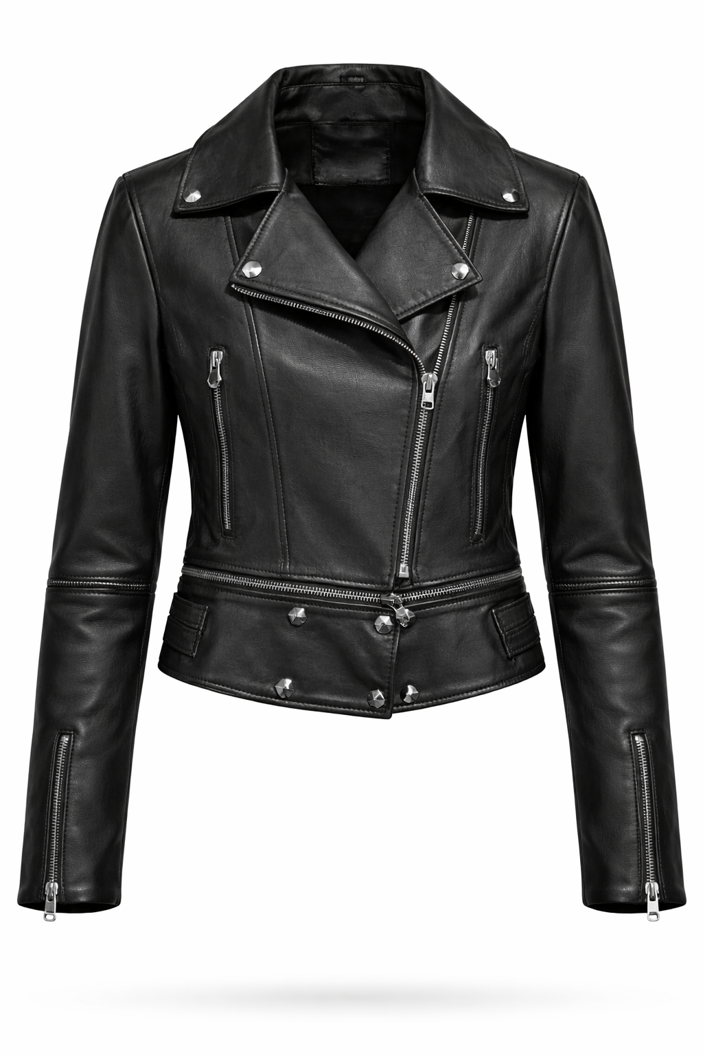 Black Zig Lamb Leather Zipper Motorcycle Women Jacket
