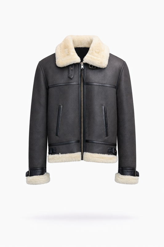 Fur Leather Black Jacket for Men