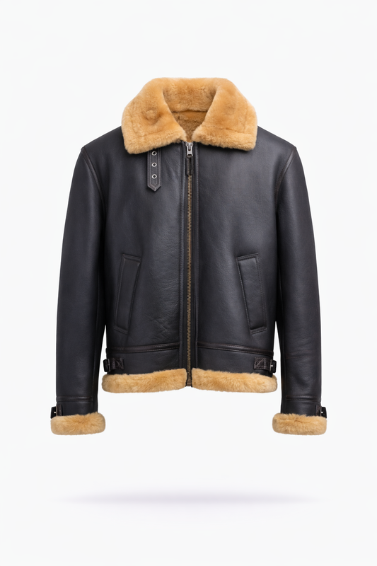 Black Fur Leather Jacket for Men
