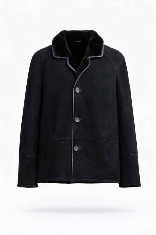 Black Fur Leather Jacket for Men