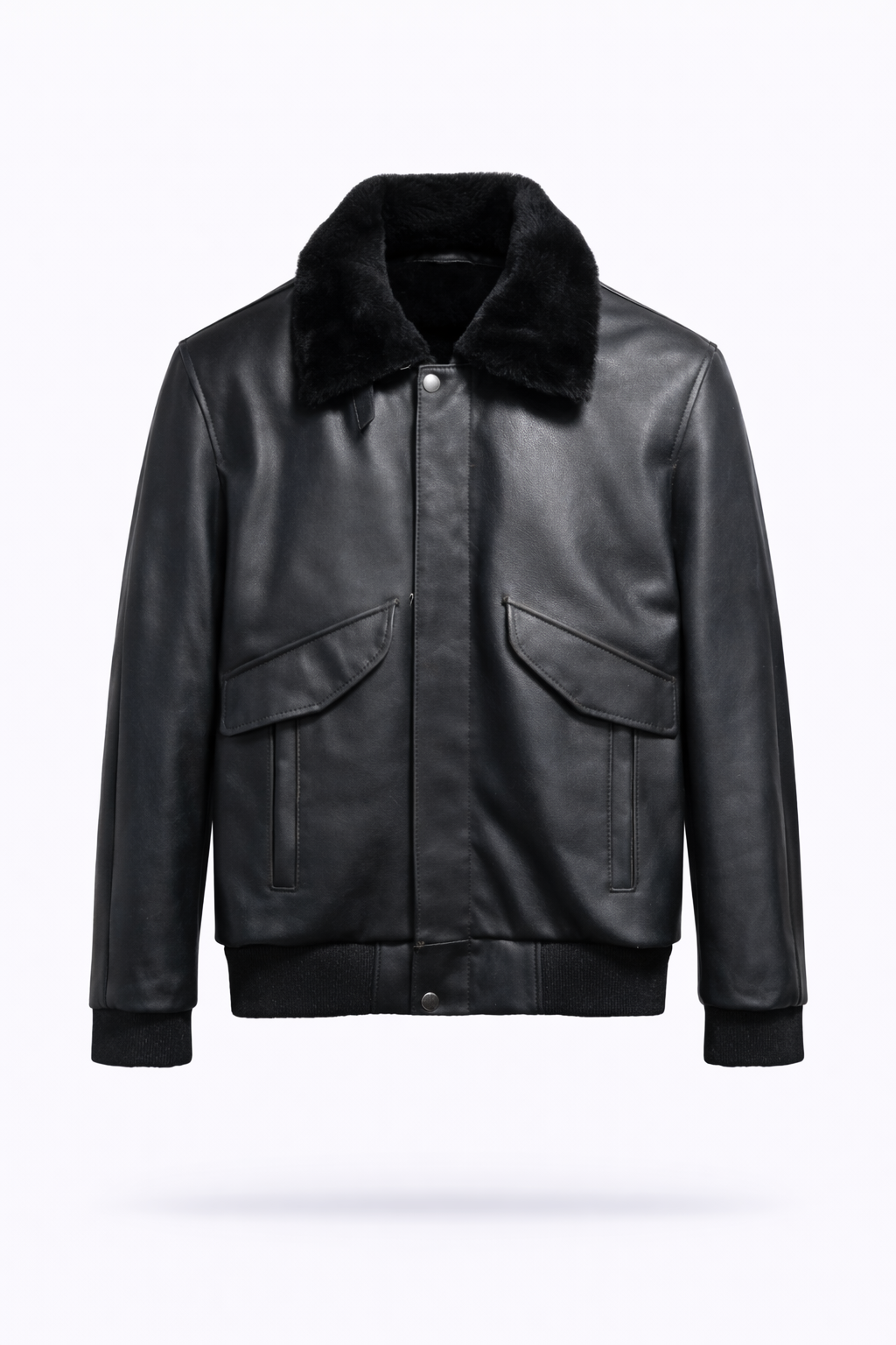 Lamb Leather with Fur Black Leather Jacket for Men